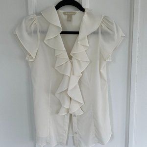 Banana Republic White Ruffle Front Button-Down Blouse | Size: Petite XS
